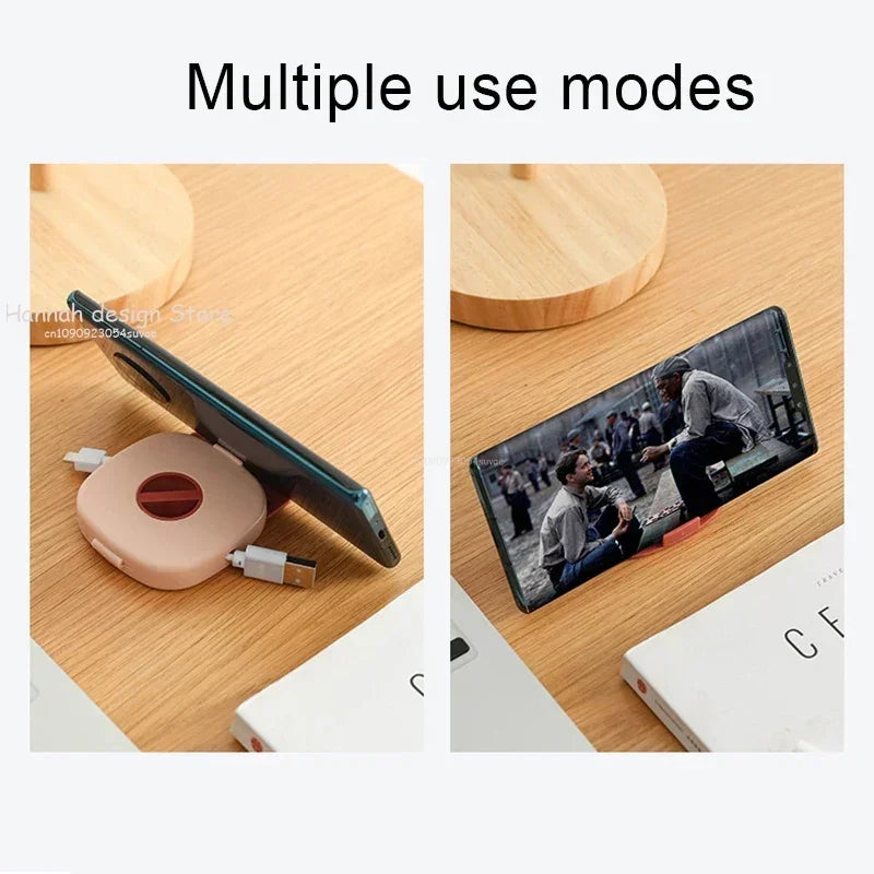 Sleek Cord Cable Winder Organizer with Phone Stand Rotate to Retract Tangle-Free Charging Cable Case Earphones USB Wires Organization